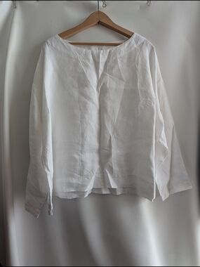 bryn Walker White Linen Boatneck Long-Sleeve Pullover Top - L
